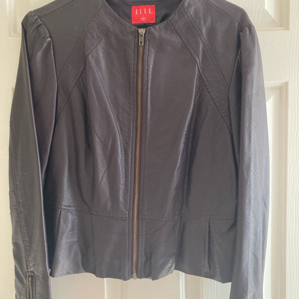 Elle purple Leather Jacket with Tailored Fit and Modern Design